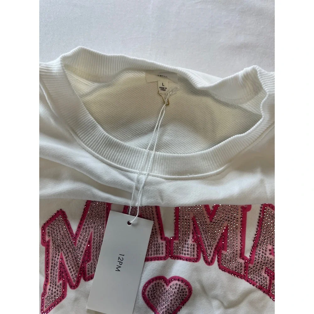 Mama Mini Matching‎ Sweatshirt Set White Rhinestone Heart Sparkle Pink Sz S L